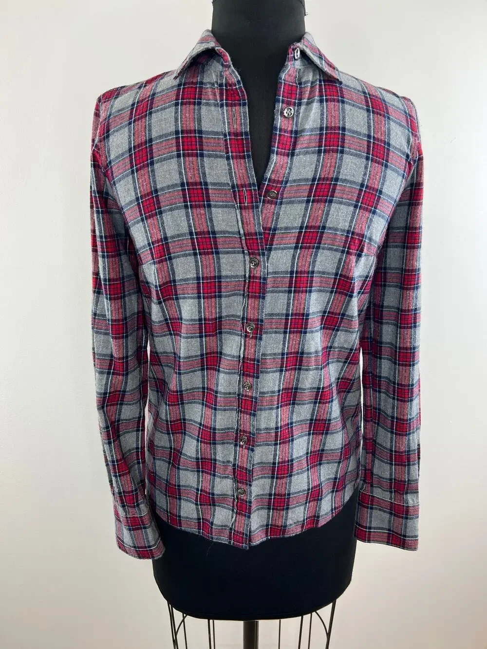 J. Crew Red Gray Tartan Plaid Long Sleeve Button-Down Boy Shirt Size 00